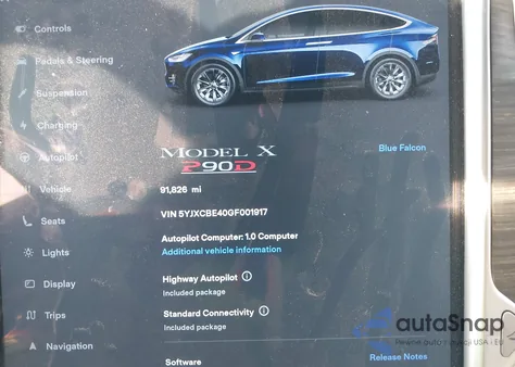 2016 Tesla Model X z USA, uszkodzony, nr VIN 5YJXCBE40GF001917